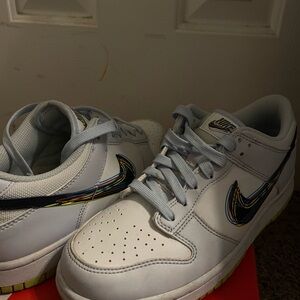 Nike Kids White Sneakers with Multicolor Swoosh